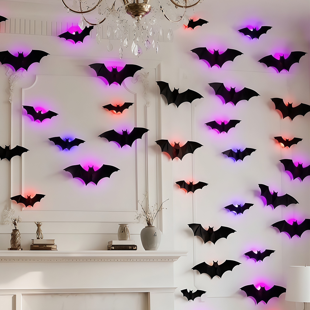 🦇Halloween Bats Wall Decor – Lighted 3D Bat Stickers🔥