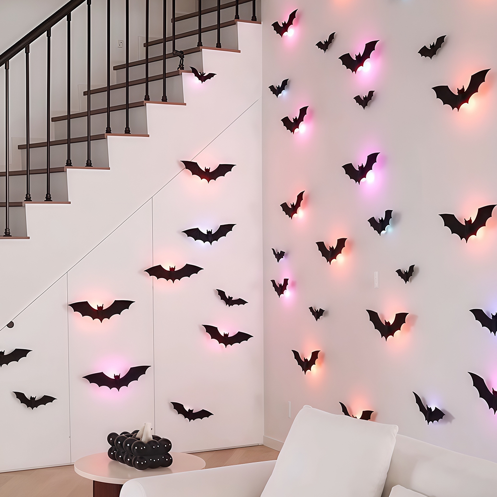 🦇Halloween Bats Wall Decor – Lighted 3D Bat Stickers🔥