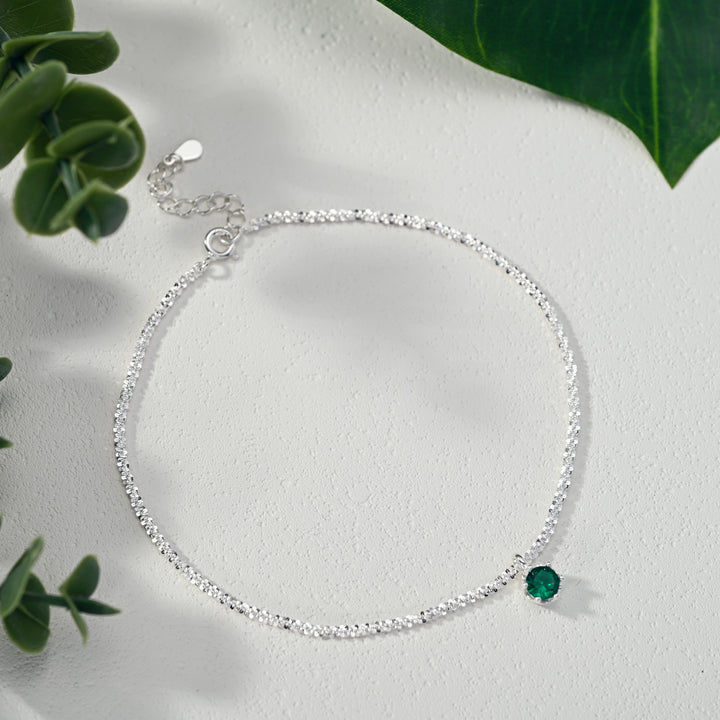 Silver Emerald Anklet