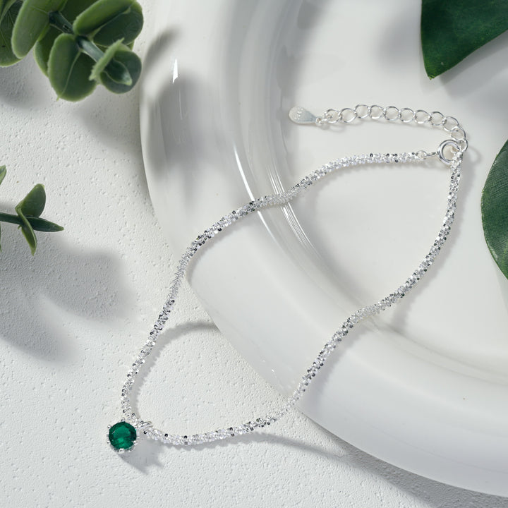 Silver Emerald Anklet