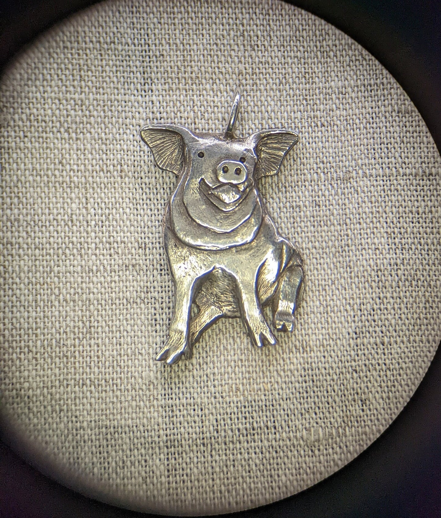 Hand Carved Sterling Silver Sitting Pig Necklace