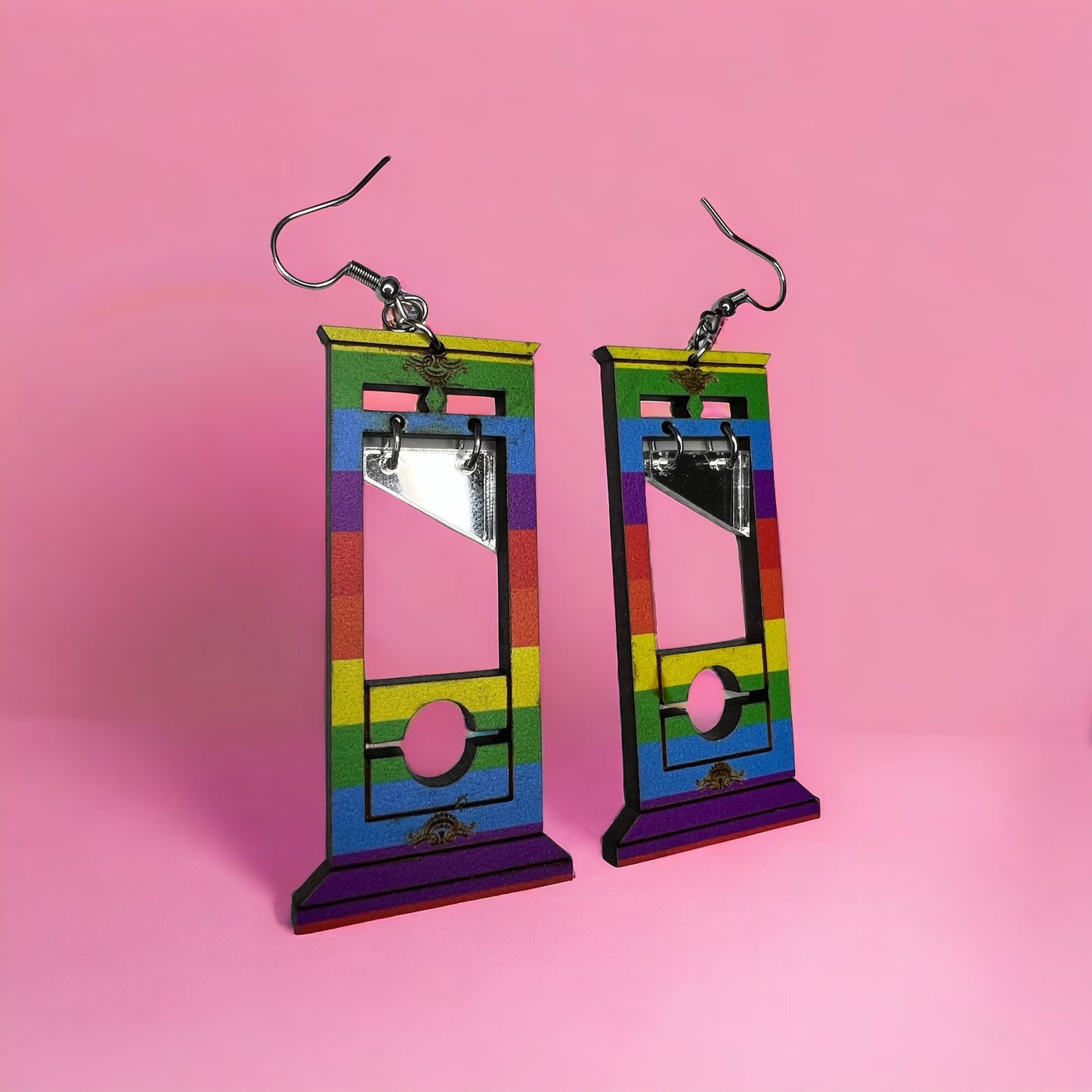 Pride Rainbow Guillotine Dangle Earrings