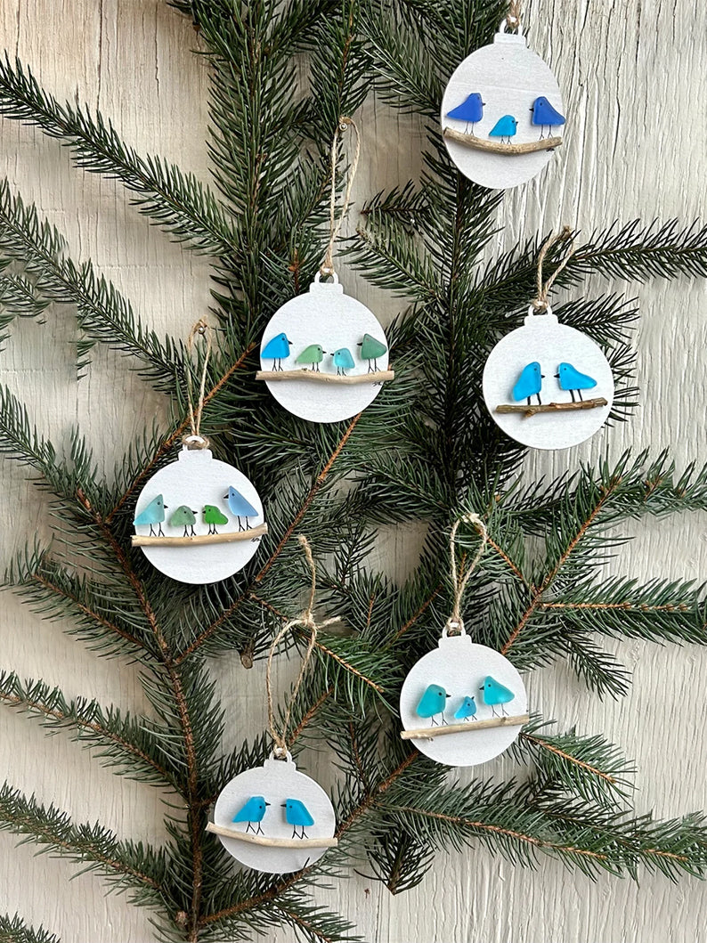 🌊Family of Sea Glass Birds Christmas Ornament 🐦