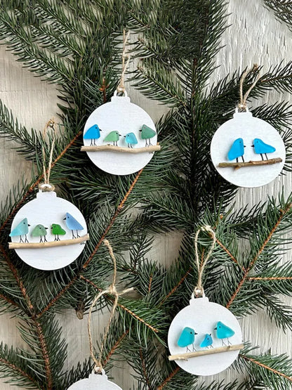 🌊Family of Sea Glass Birds Christmas Ornament 🐦