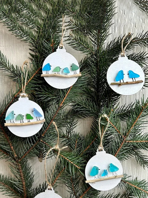 🌊Family of Sea Glass Birds Christmas Ornament 🐦