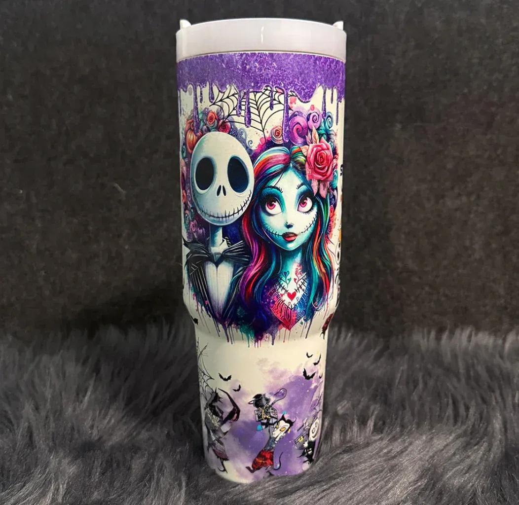 🎁 The Ultimate Halloween Gift: Sally x Jack Skellington 40oz Tumbler 💀✨