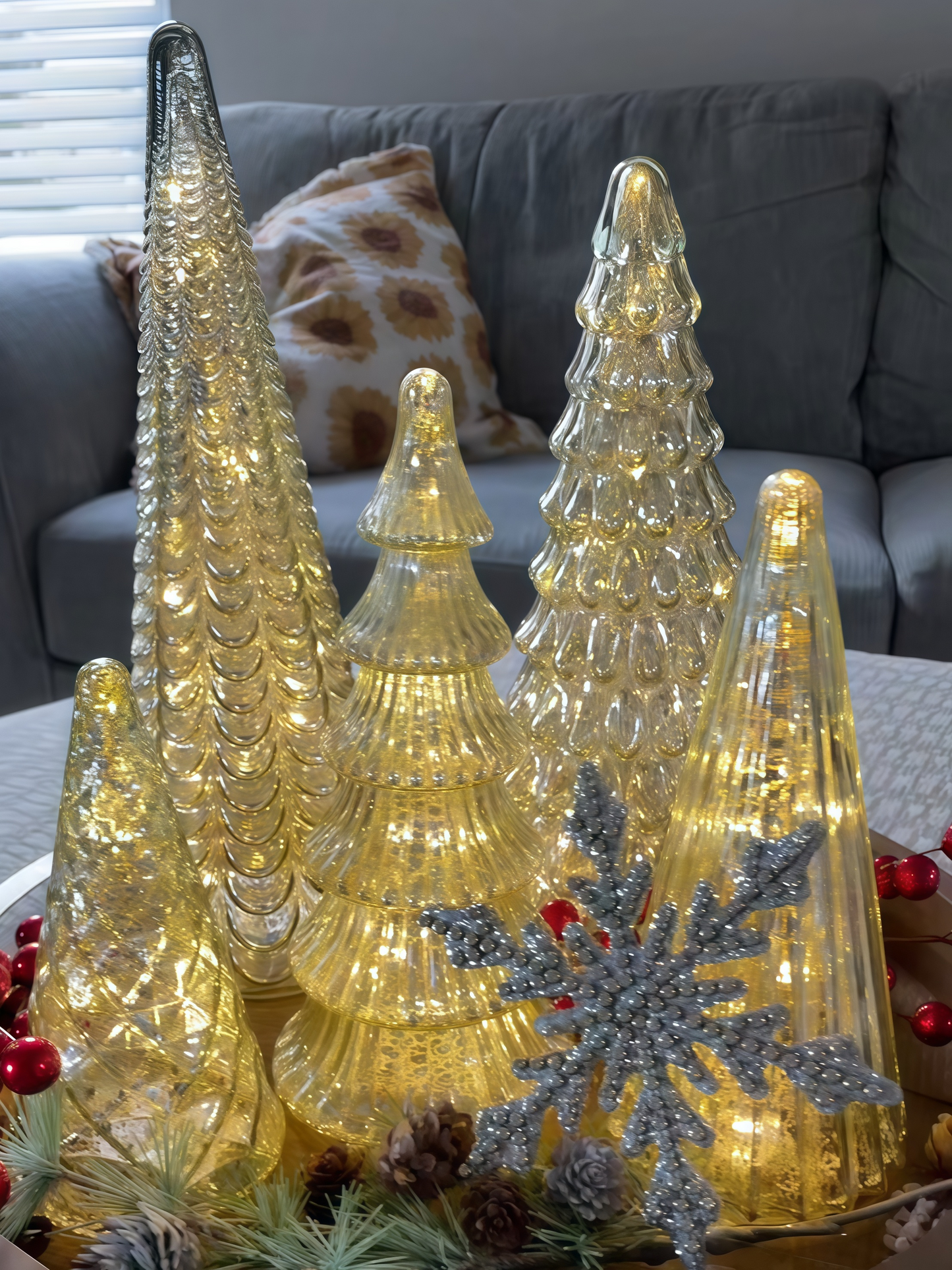 🎄Set of 5 IlluminatedMercury Glass Trees🎄