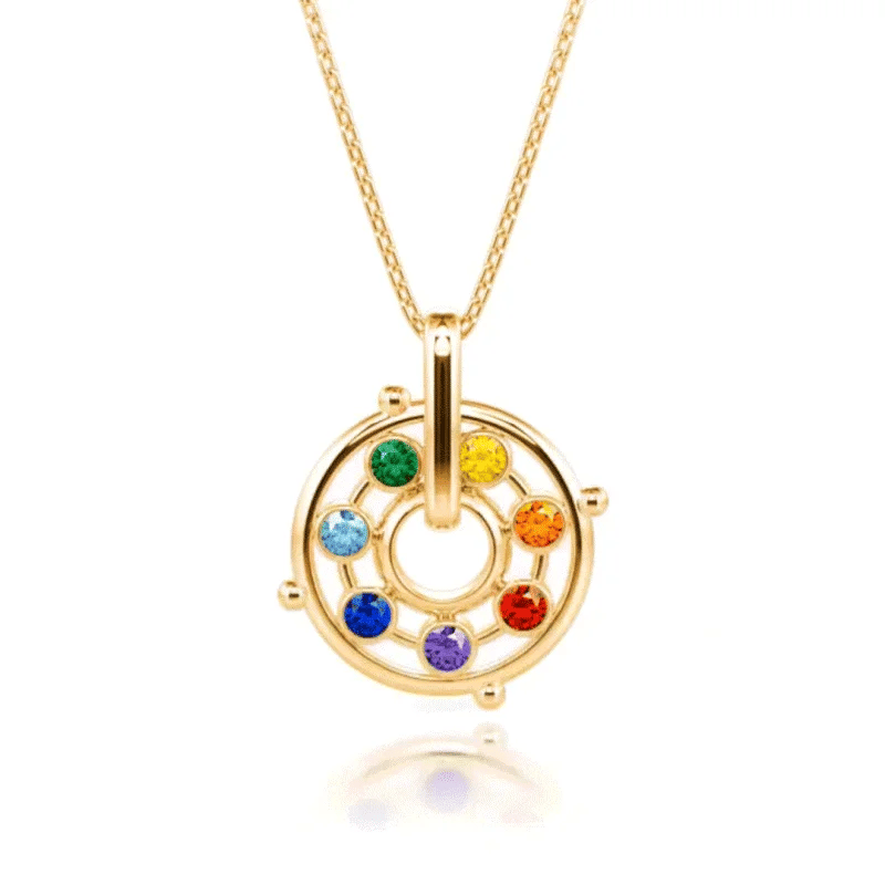 Rotatable Energy Healing Chakra Necklace Sterling Silver