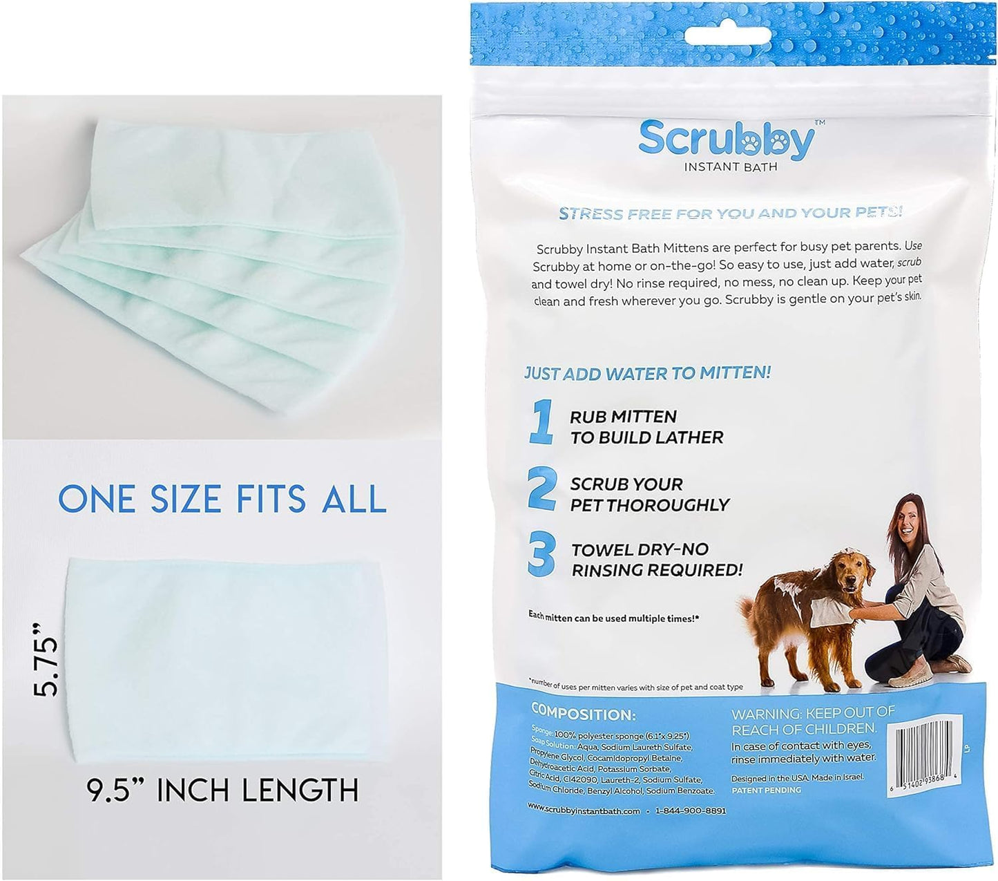 Rinse Free Shampoo Mittens for Pets