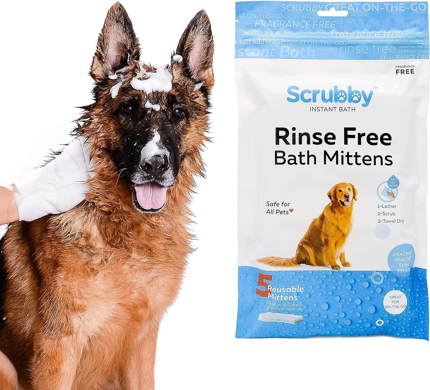 Rinse Free Shampoo Mittens for Pets