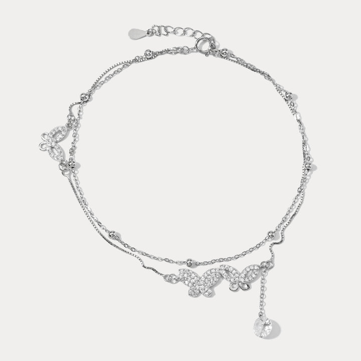 Sterling Silver Multi Layer Butterfly Anklet