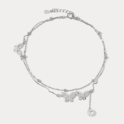Sterling Silver Multi Layer Butterfly Anklet