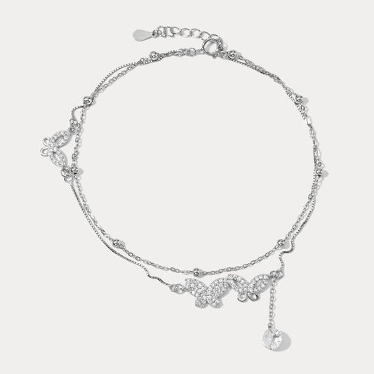 Sterling Silver Multi Layer Butterfly Anklet