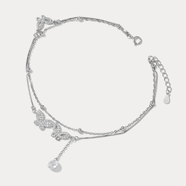 Sterling Silver Multi Layer Butterfly Anklet