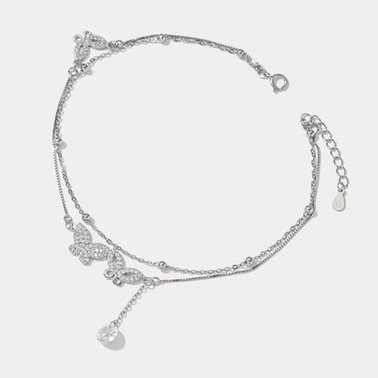 Sterling Silver Multi Layer Butterfly Anklet