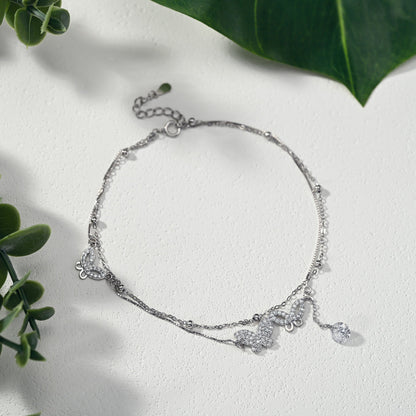 Sterling Silver Multi Layer Butterfly Anklet