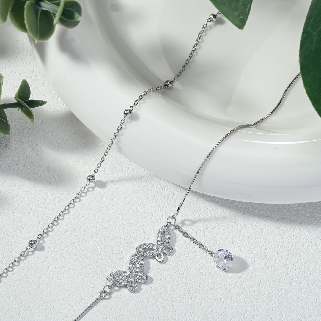 Sterling Silver Multi Layer Butterfly Anklet