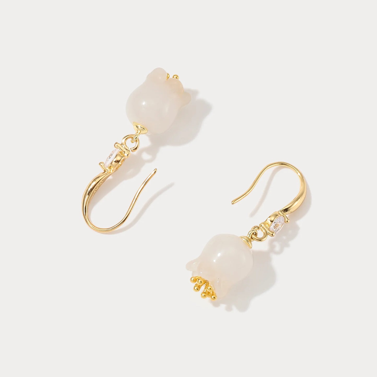 Lily Of The Valley White Jade Earrings