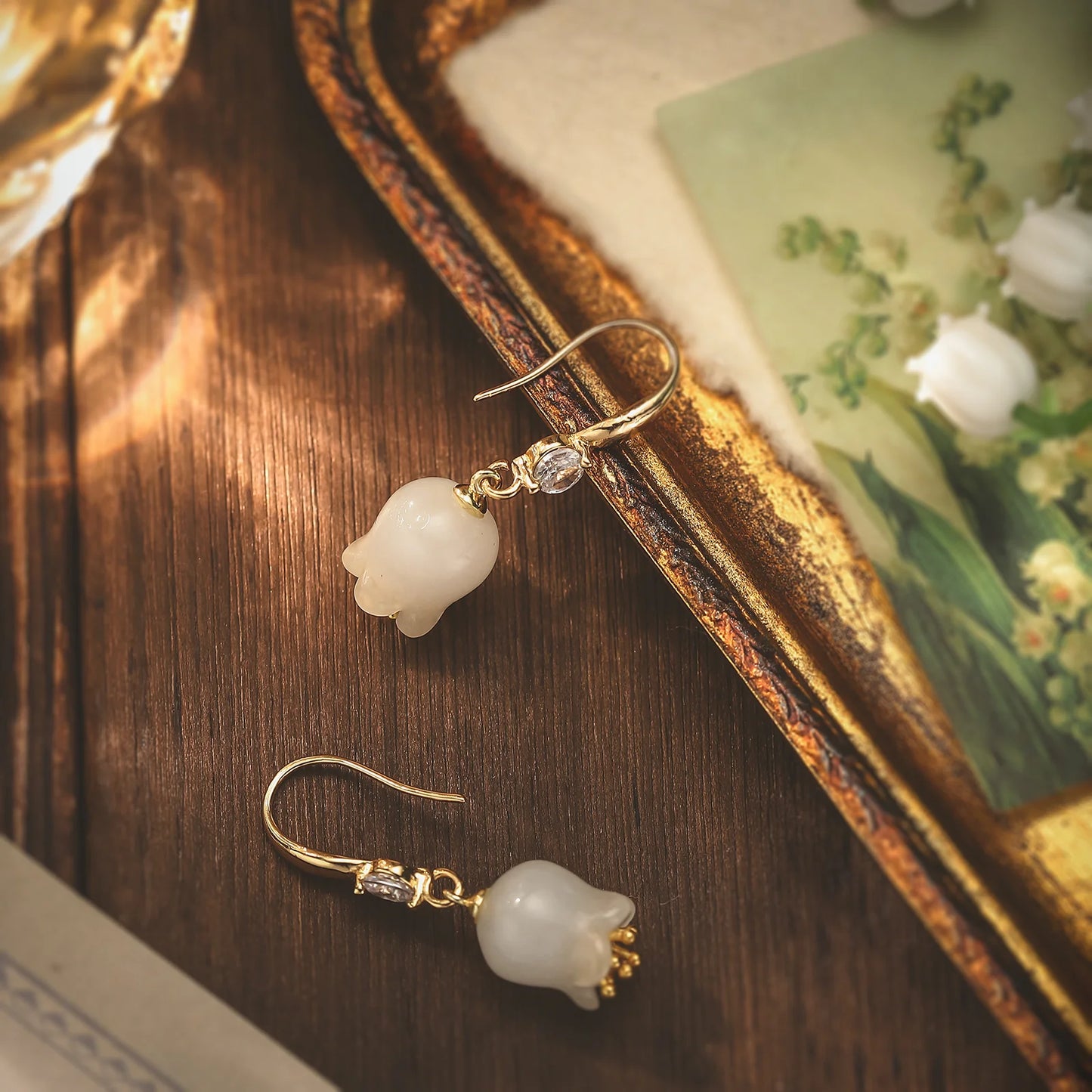 Lily Of The Valley White Jade Earrings