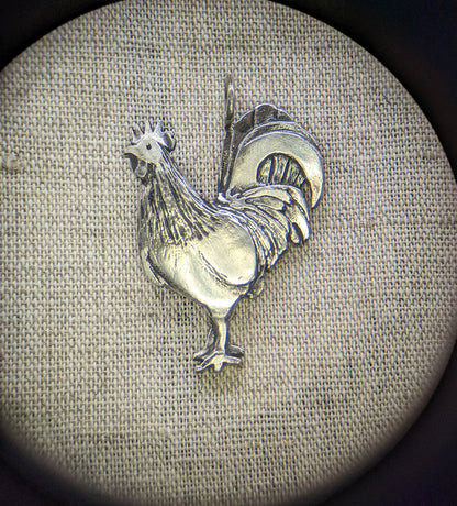 Hand Carved S925 Silver Standing Rooster Necklace