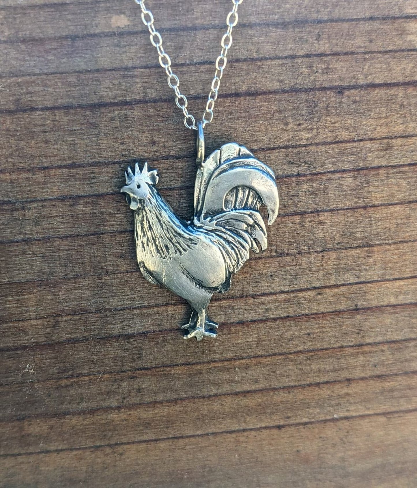 Hand Carved S925 Silver Standing Rooster Necklace
