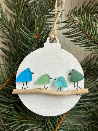 🌊Family of Sea Glass Birds Christmas Ornament 🐦