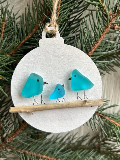 🌊Family of Sea Glass Birds Christmas Ornament 🐦