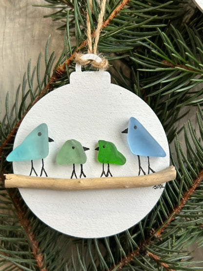 🌊Family of Sea Glass Birds Christmas Ornament 🐦
